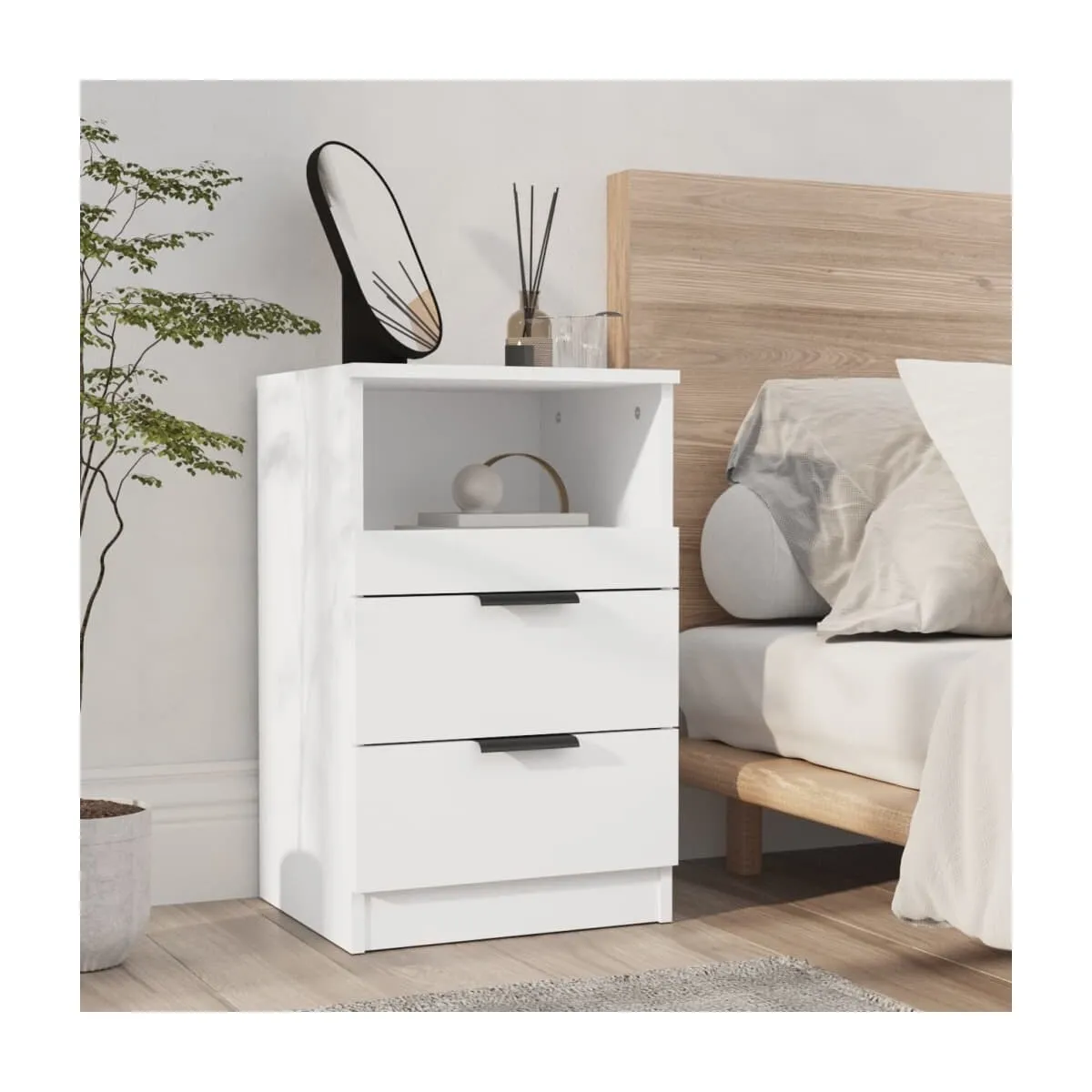 Mesita de noche madera contrachapada blanco