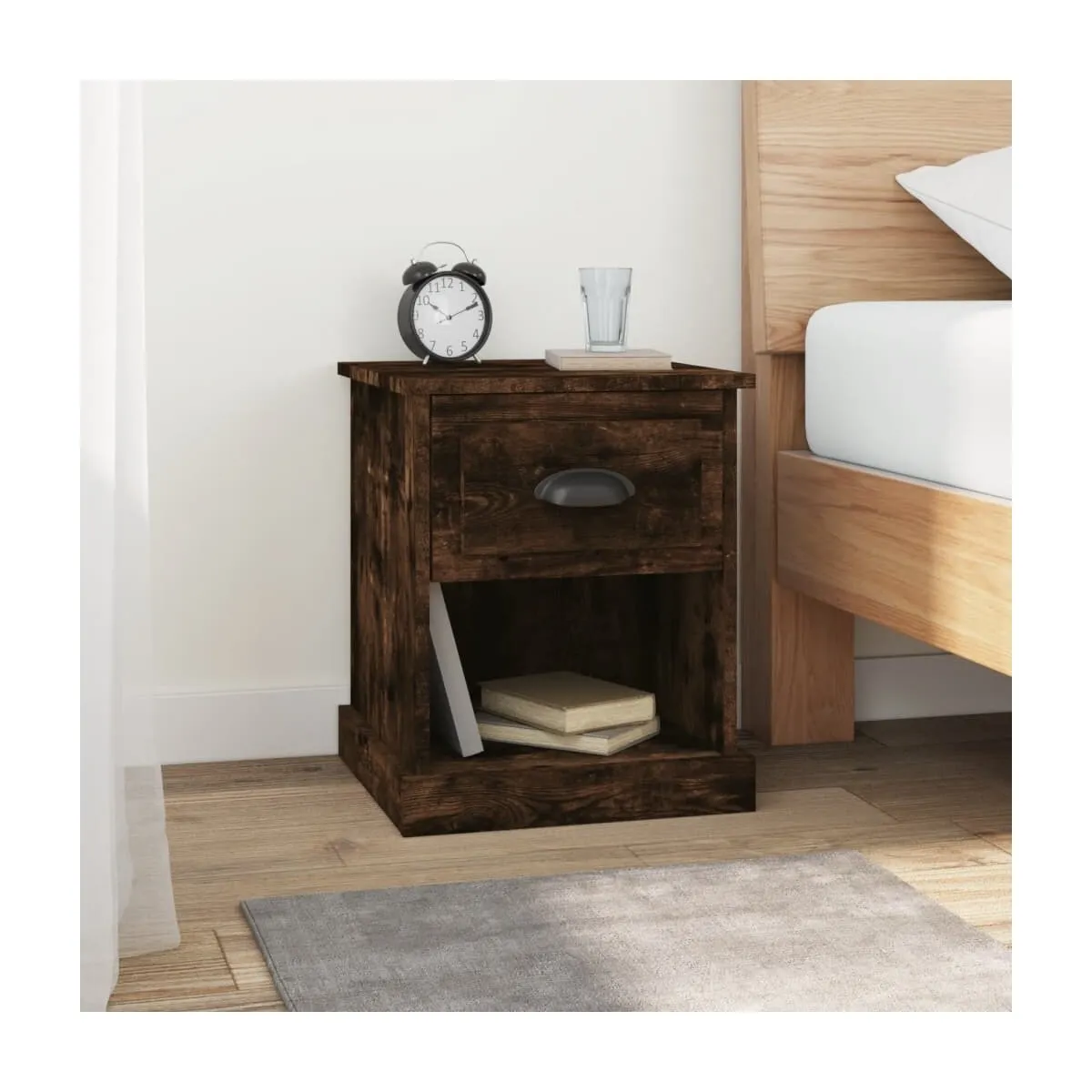 Mesita de noche madera contrachapada roble ahumado