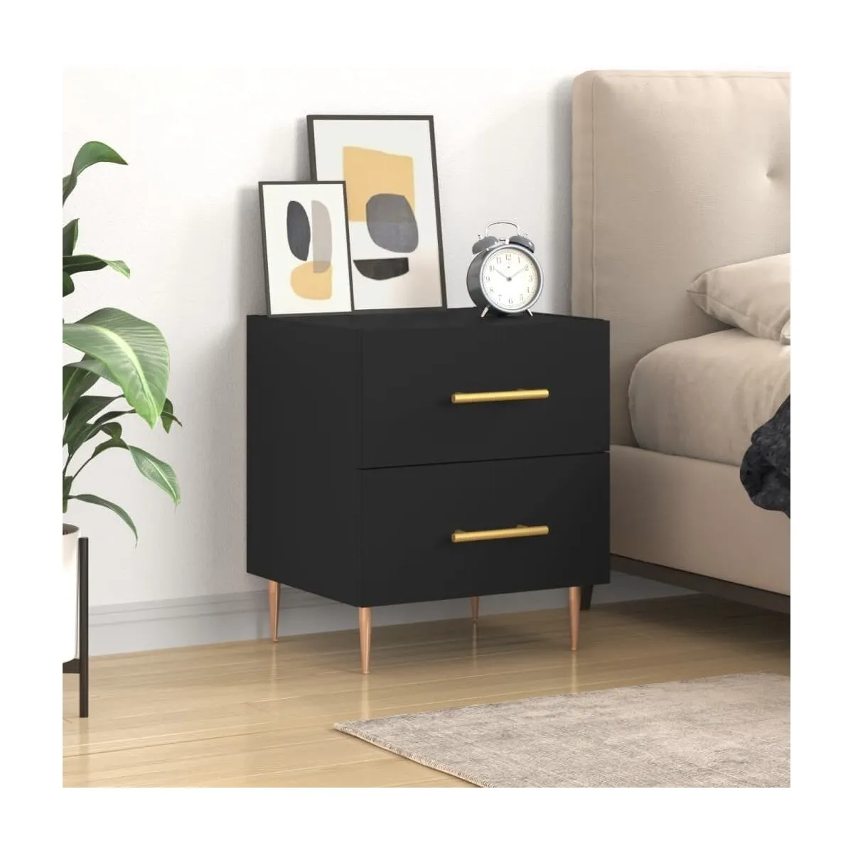 Mesita de noche madera de ingeniería negro 40x35x47,5 cm