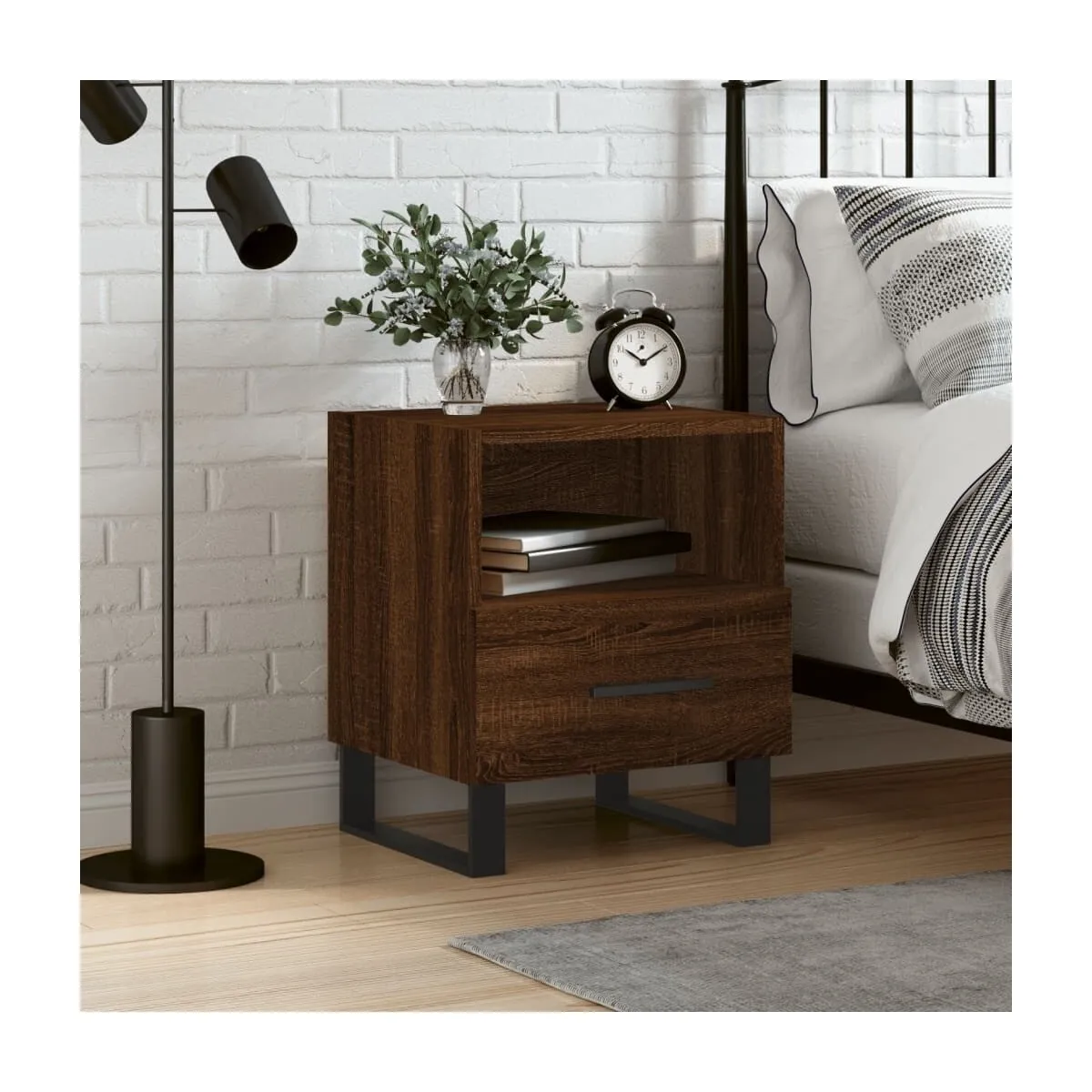 Mesita de noche madera de ingeniería roble marrón 40x35x47,5