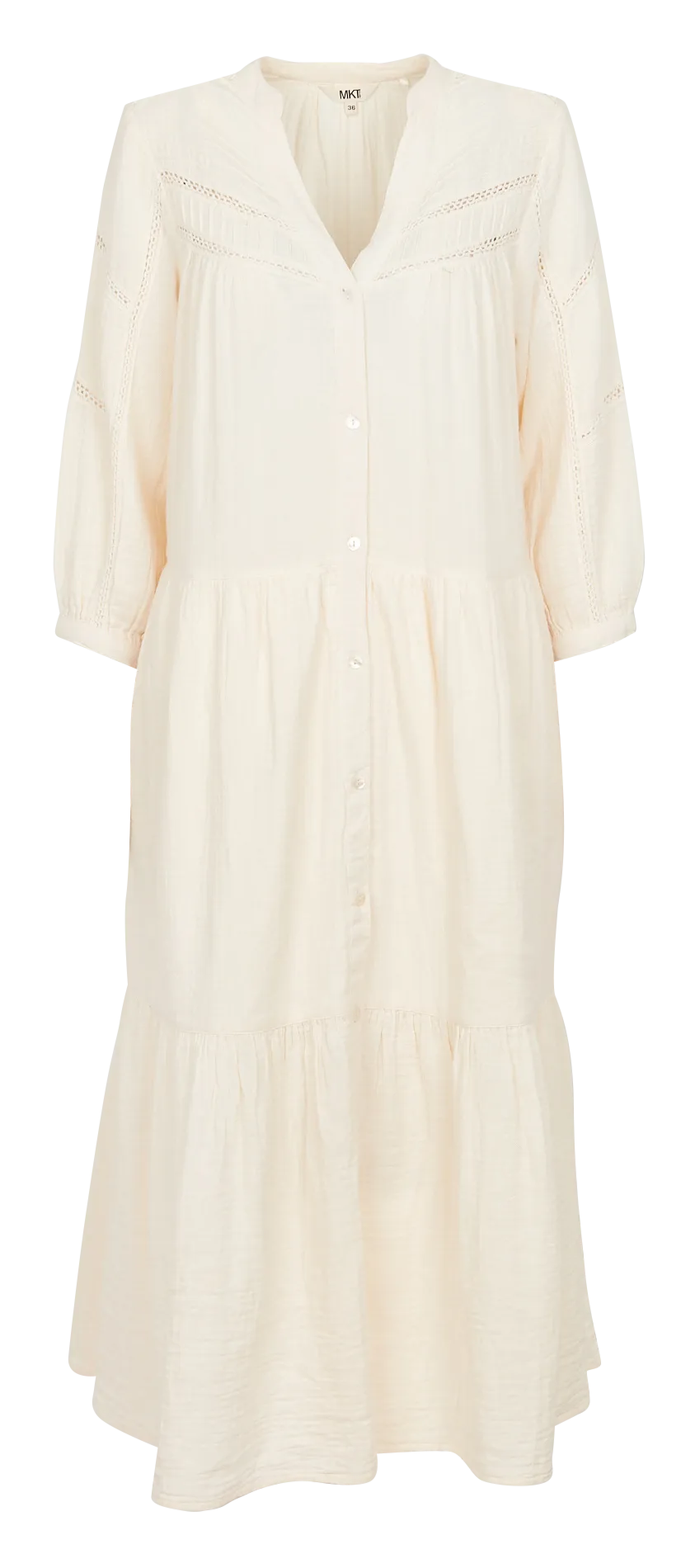 MKT RYTHON  VESTIDO LARGO DE ALGODóN CON CUELLO DE PICO EN BLANCO