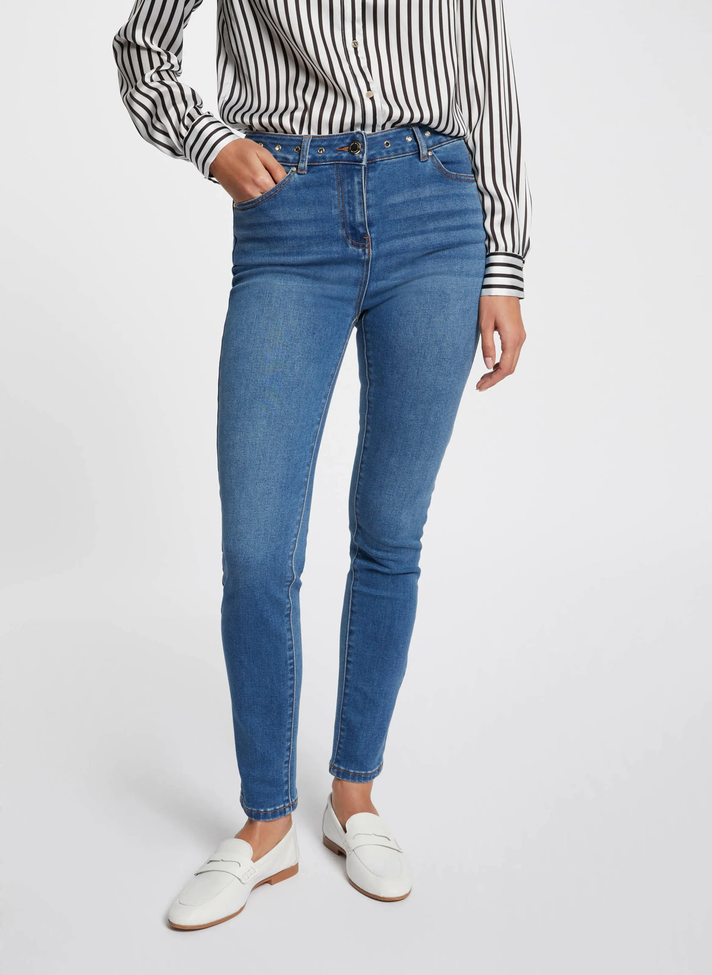 MORGAN PABLO  PANTALóN SLIM DE TALLE ALTO DE MEZCLA DE ALGODóN EN AZUL
