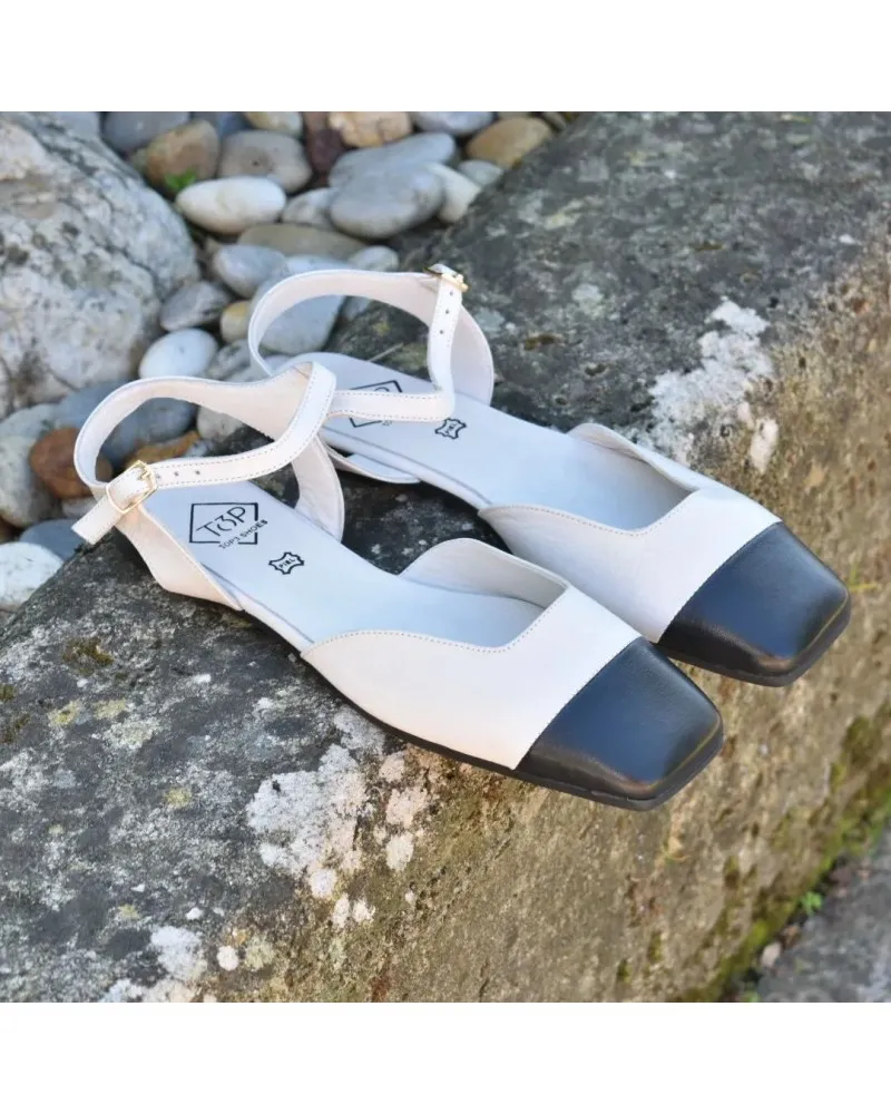 Mule de piel blanco y negro TOP3shoes 23358