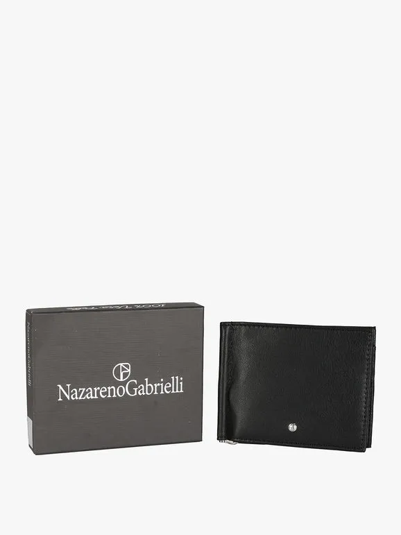 Nazareno Gabrielli Tarjetero de piel para hombre con clip para billetes
