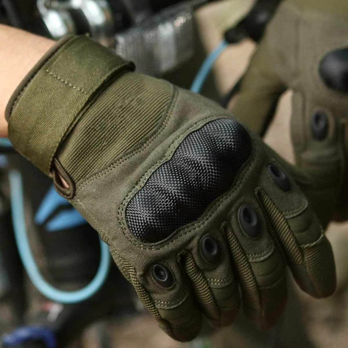Nioslier Outdoor Joint Protection Gloves Rubber Hard Knuckle Full Finger Touch Screen Gloves for Men & Women Cycling Motorcycle 