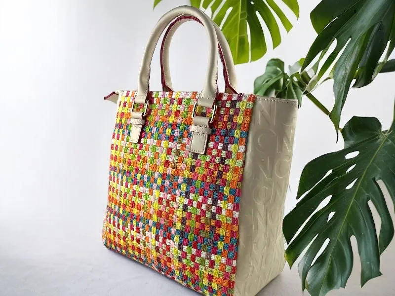 Noco | Bolso (Tote)de mano o colgar vegano ligero rafia trenzada multicolor Paris L