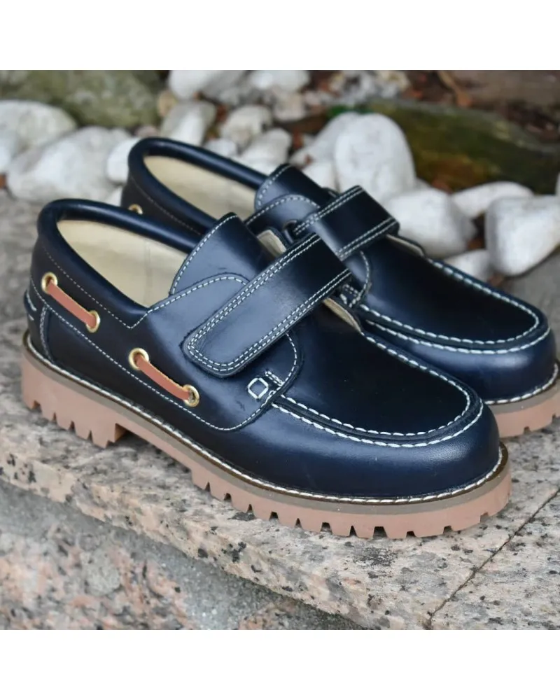 Náutico de piel azul con velcro YOWAS 6166