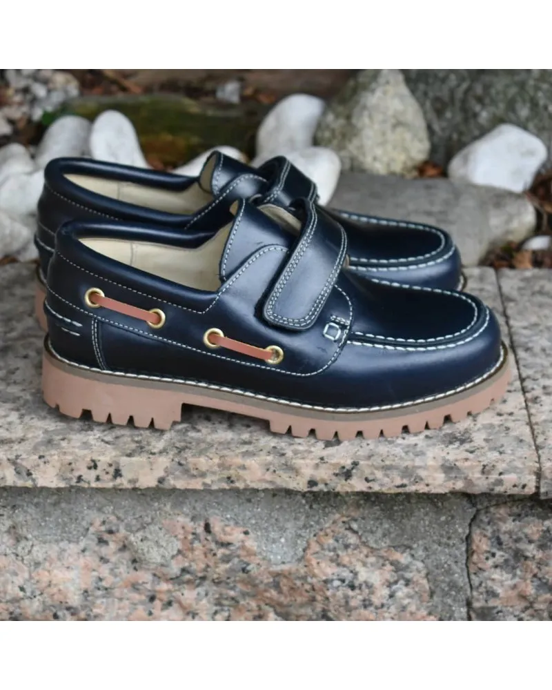 Náutico de piel azul con velcro YOWAS 6166