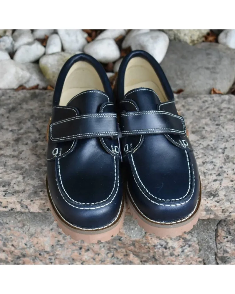 Náutico de piel azul con velcro YOWAS 6166