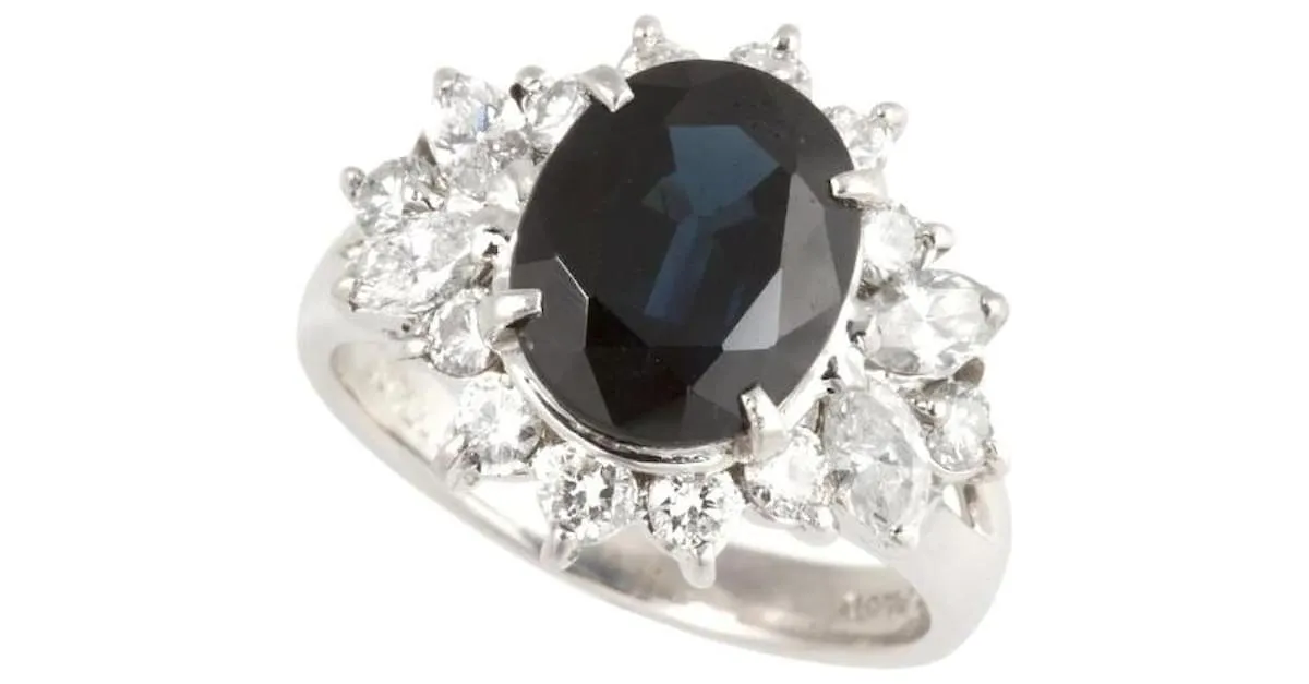 Otras joyas & Other Stories Diseño antiguo platino pt850 Anillo con 3.67ct zafiro y 0.99ct diamantes cuerpo a cuerpo, tamaño