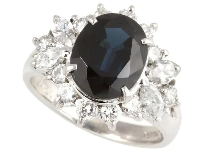 Otras joyas & Other Stories Diseño antiguo platino pt850 Anillo con 3.67ct zafiro y 0.99ct diamantes cuerpo a cuerpo, tamaño