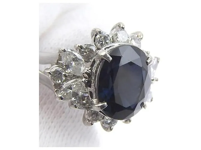 Otras joyas & Other Stories Diseño antiguo platino pt850 Anillo con 3.67ct zafiro y 0.99ct diamantes cuerpo a cuerpo, tamaño