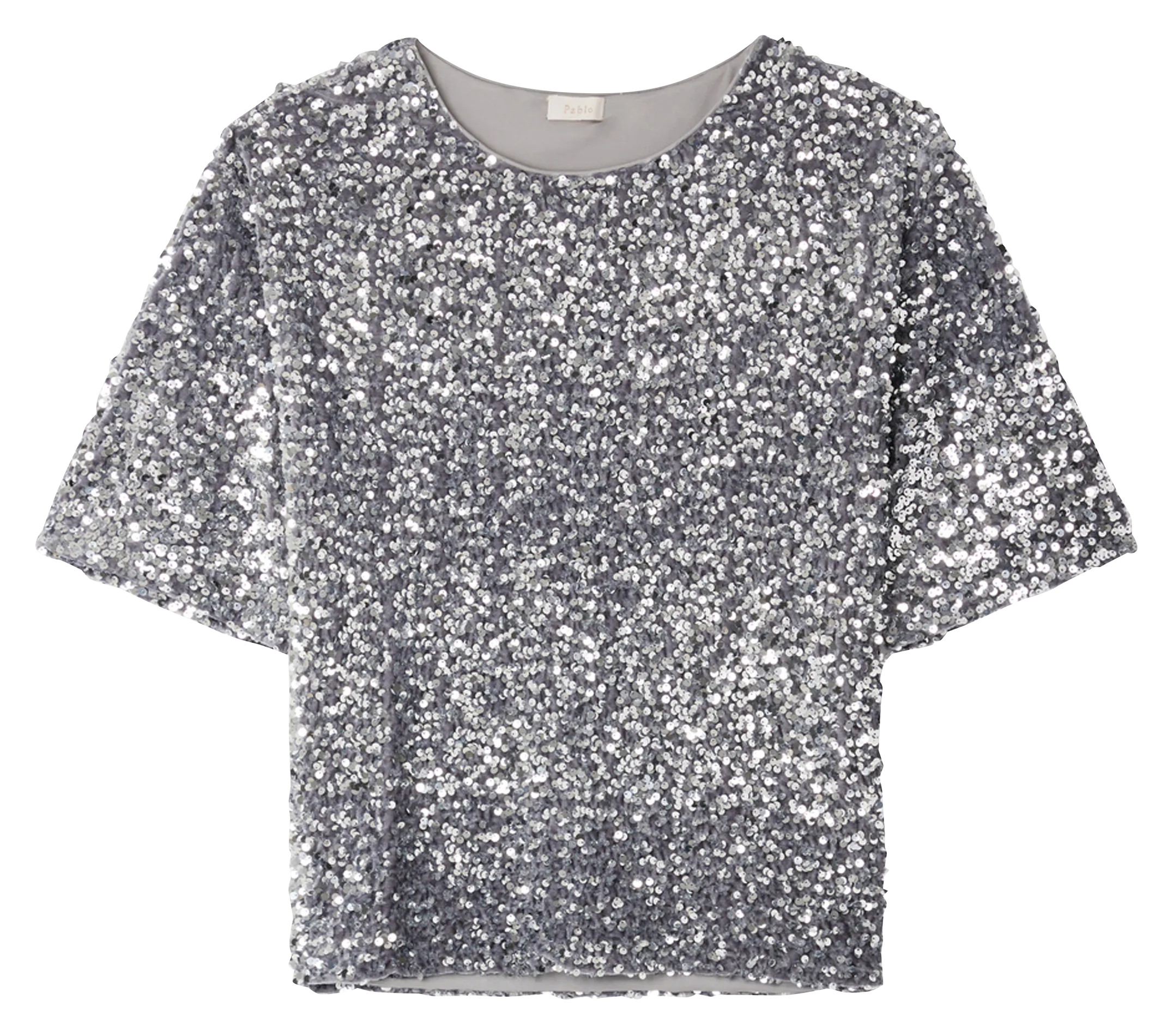 PABLO ALESSIA  TOP DE MANGA CORTA CON LENTEJUELAS EN GRIS