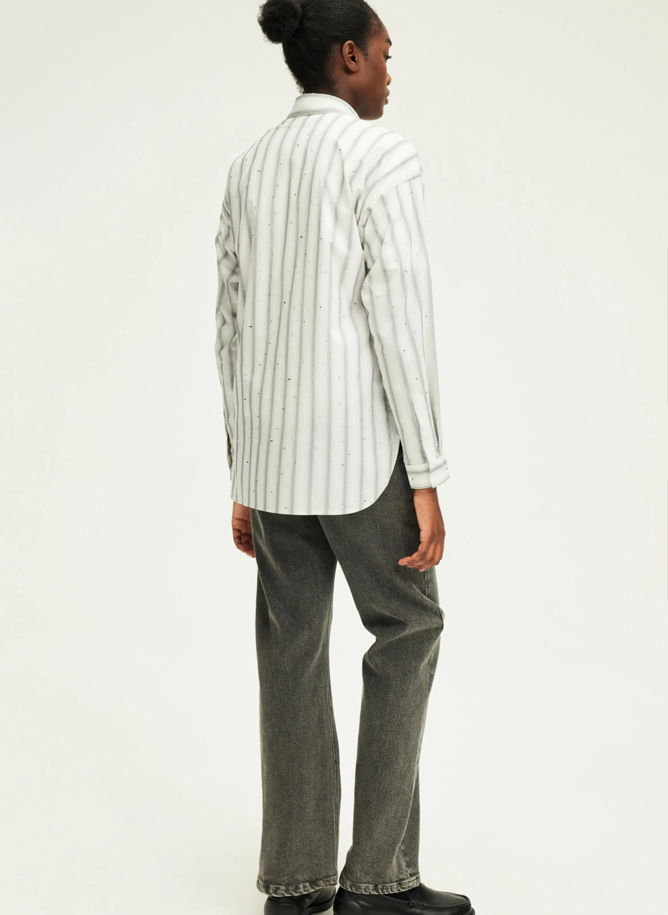 PABLO BENOITE  CAMISA A RAYAS CON STRASS DE ALGODóN MEZCLADO EN GRIS