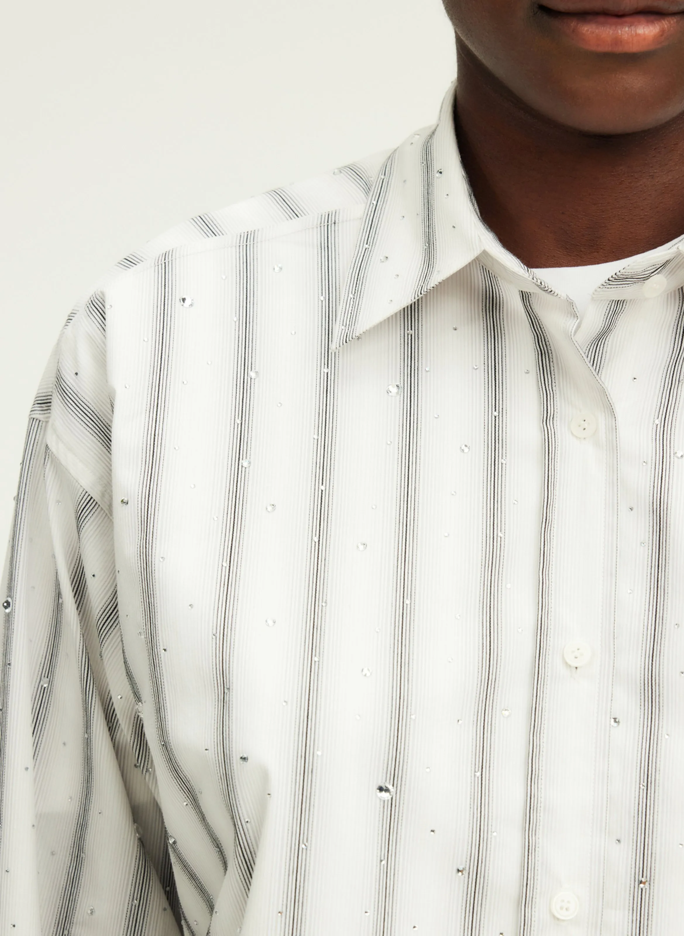 PABLO BENOITE  CAMISA A RAYAS CON STRASS DE ALGODóN MEZCLADO EN GRIS