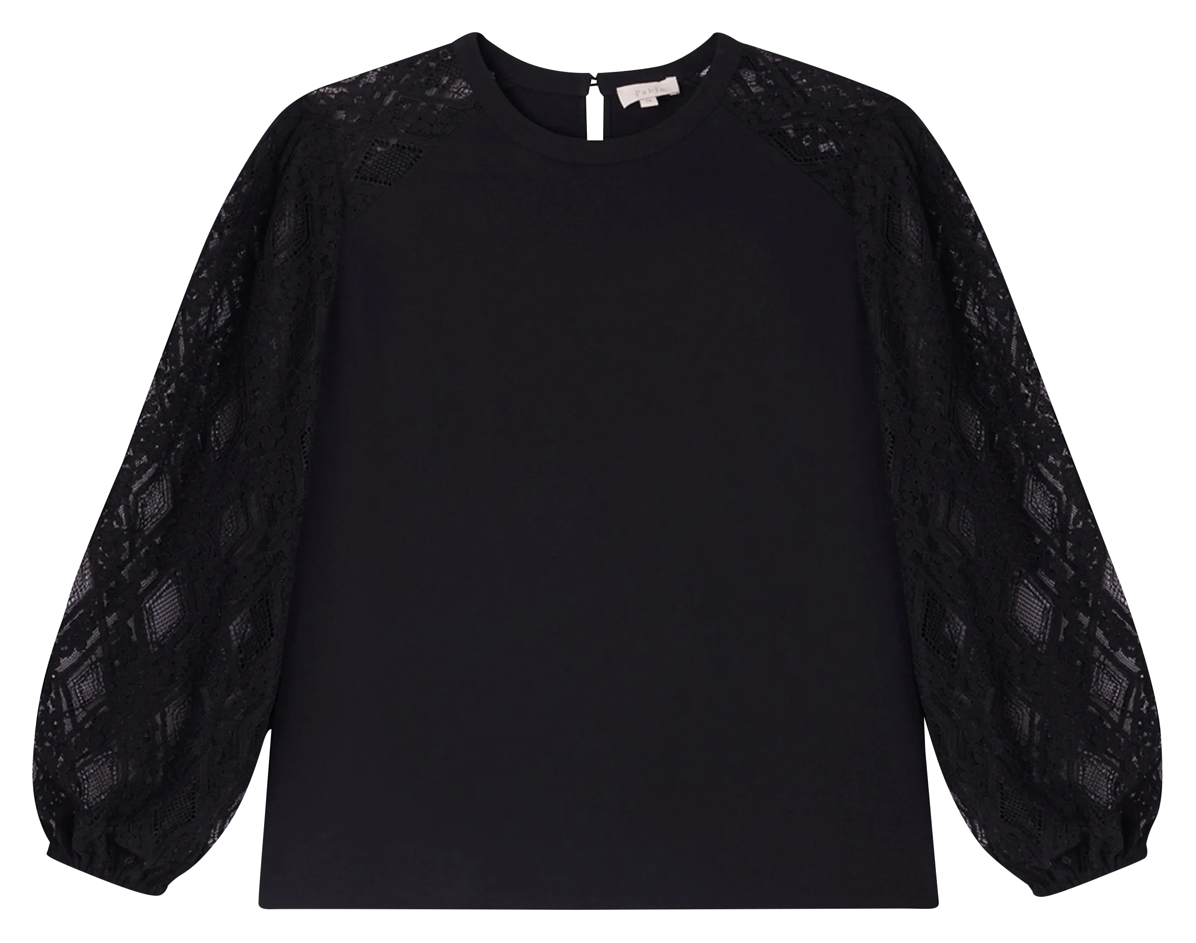 PABLO BRELLE  TOP CUELLO REDONDO RECTO DE ENCAJE EN NEGRO