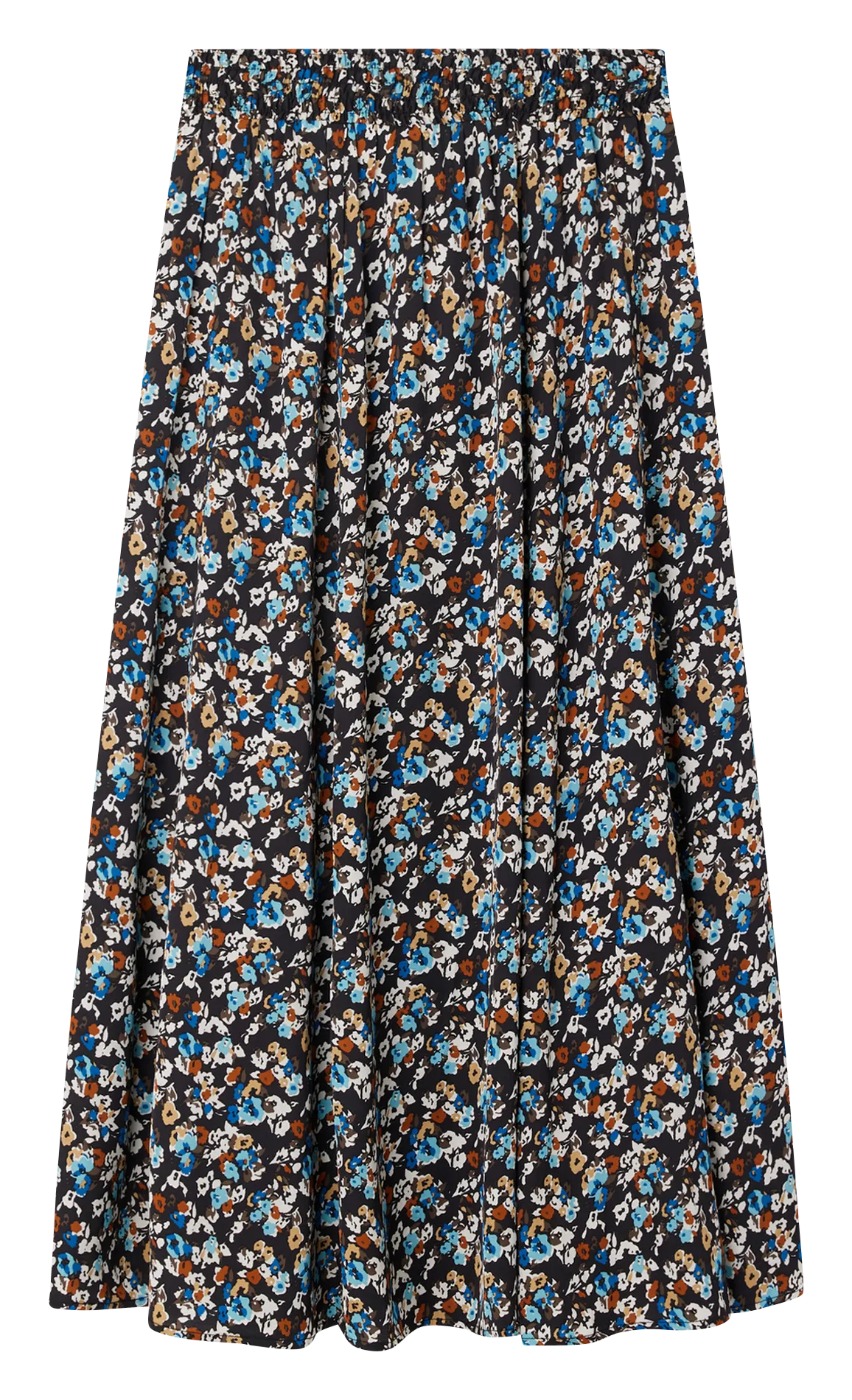 PABLO CERES  FALDA MIDI DE SATéN CON ESTAMPADO FLORAL EN NEGRO