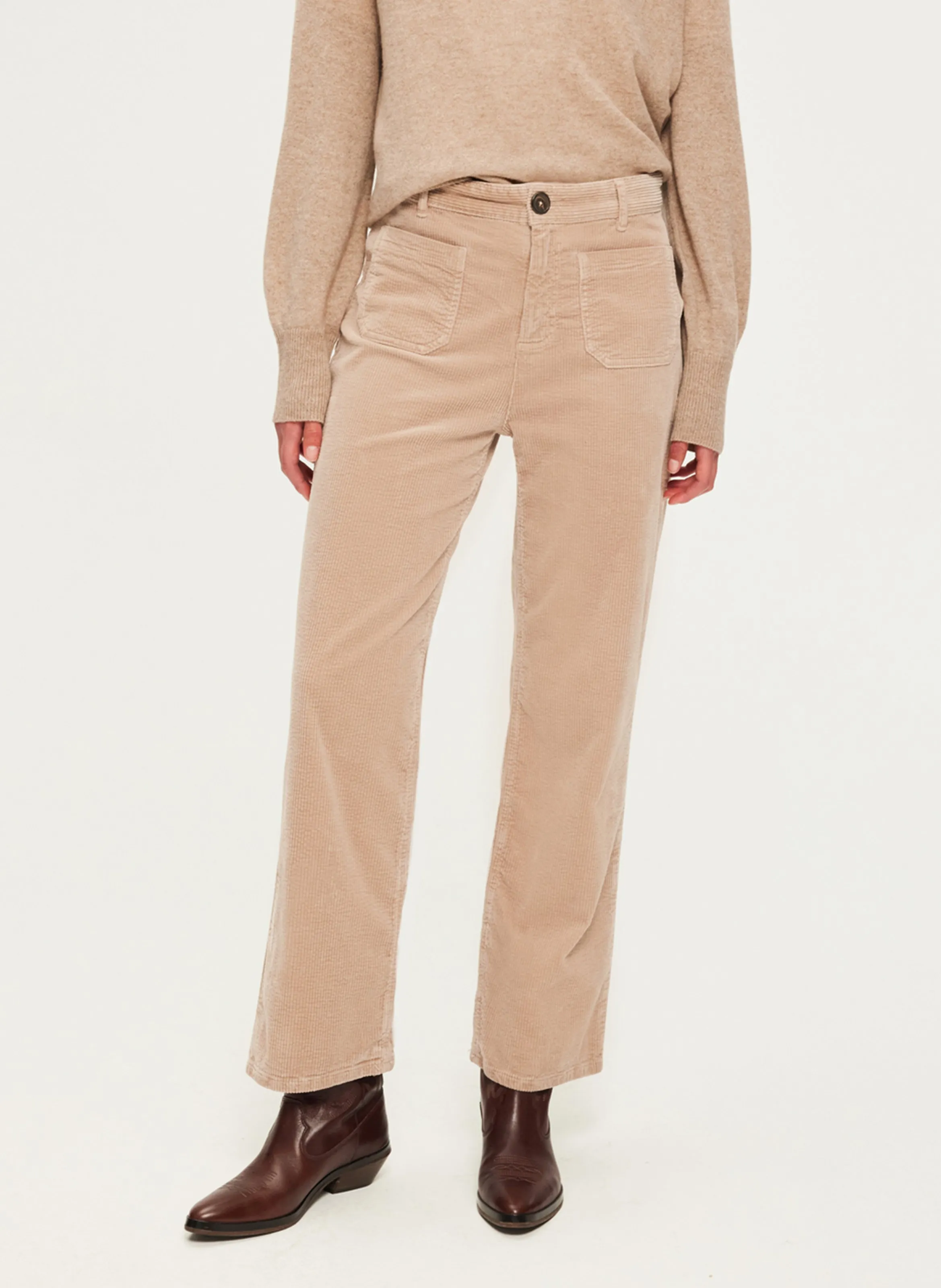 PABLO NANETTE  PANTALóN RECTO DE TERCIOPELO BEIGE DE ALGODóN EN BEIGE