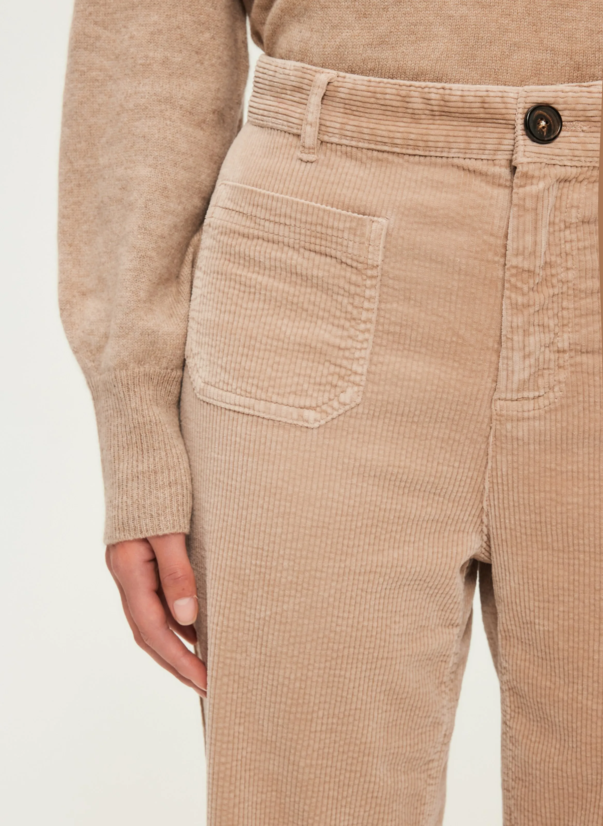 PABLO NANETTE  PANTALóN RECTO DE TERCIOPELO BEIGE DE ALGODóN EN BEIGE