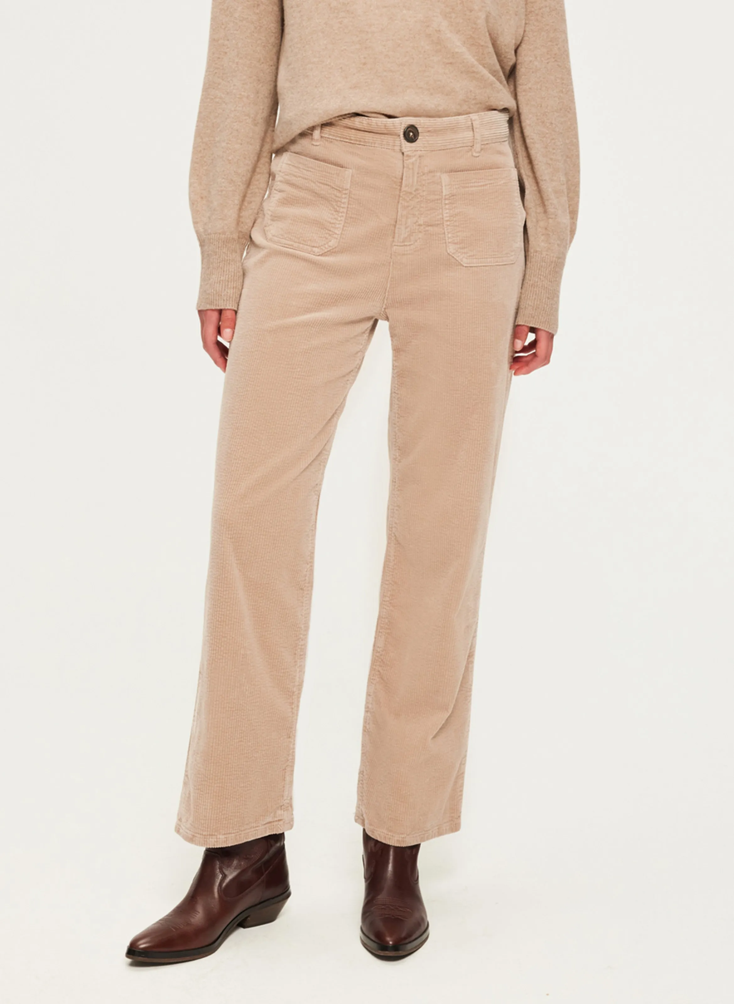 PABLO NANETTE  PANTALóN RECTO DE TERCIOPELO BEIGE DE ALGODóN EN BEIGE