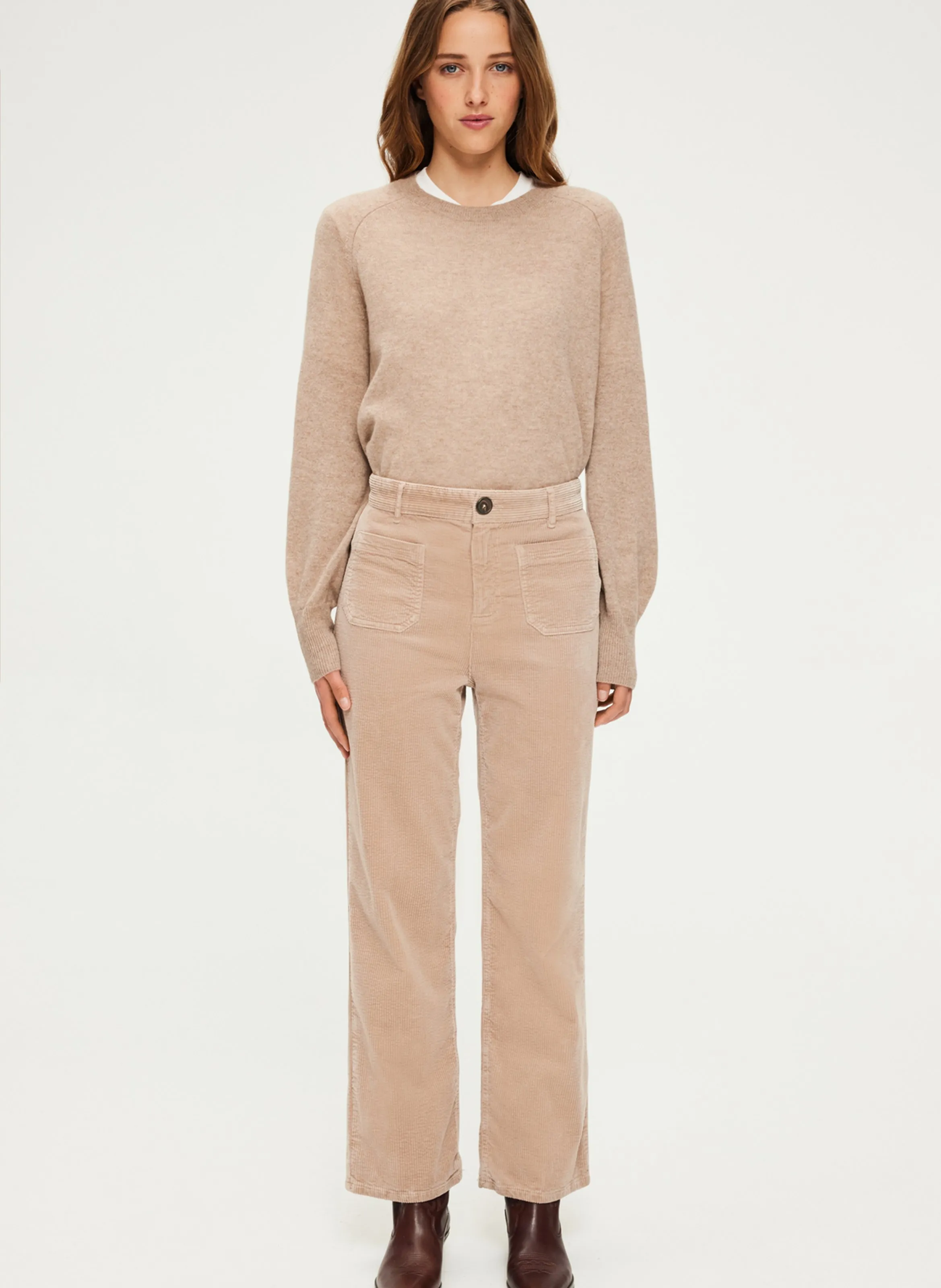 PABLO NANETTE  PANTALóN RECTO DE TERCIOPELO BEIGE DE ALGODóN EN BEIGE