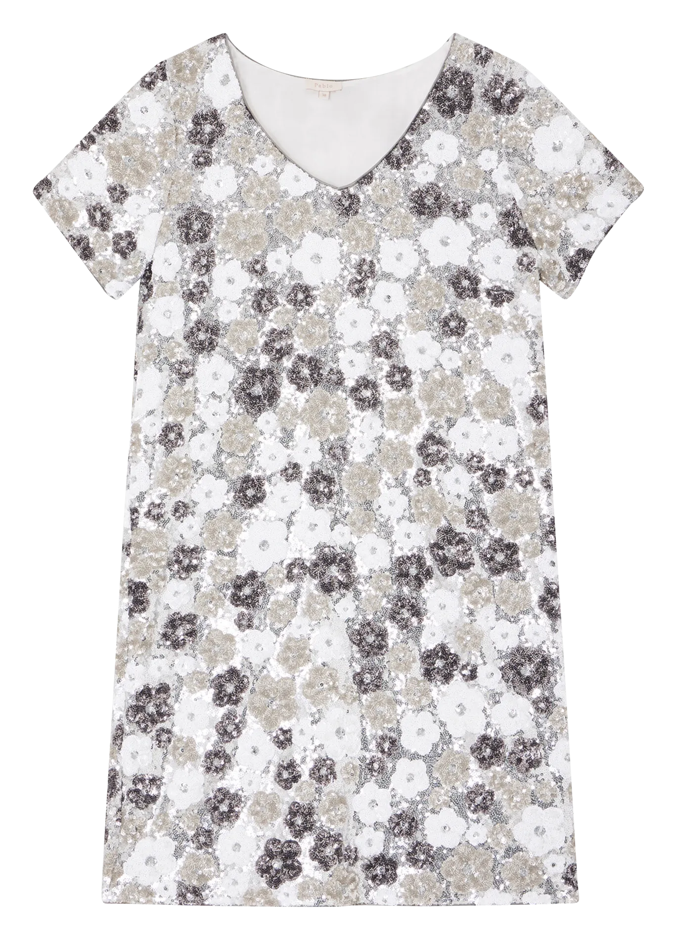 PABLO SIDRA  VESTIDO CORTO METALIZADO CON FLORES EN GRIS