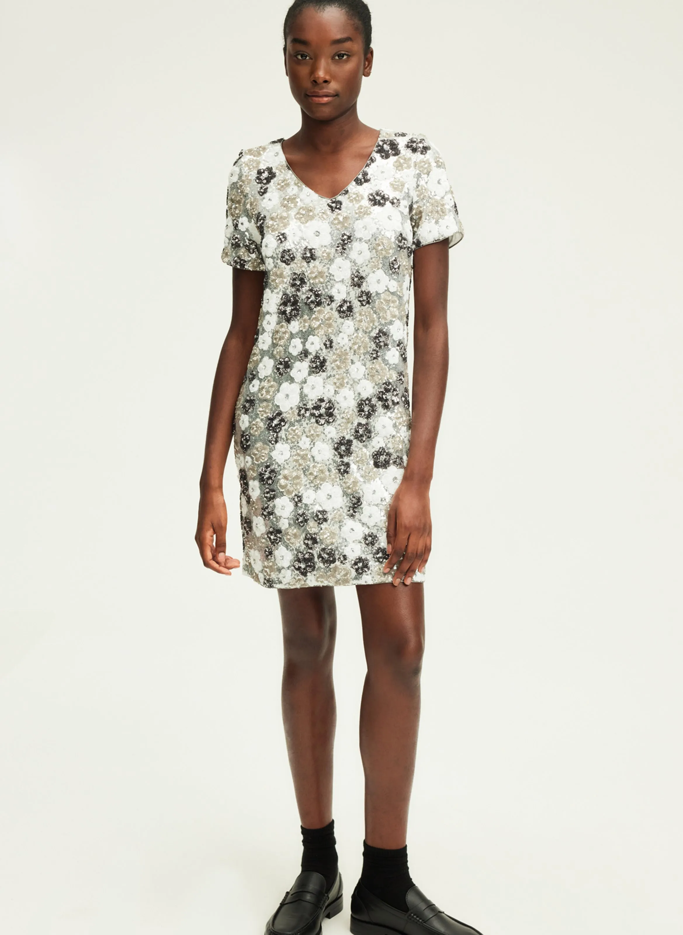 PABLO SIDRA  VESTIDO CORTO METALIZADO CON FLORES EN GRIS