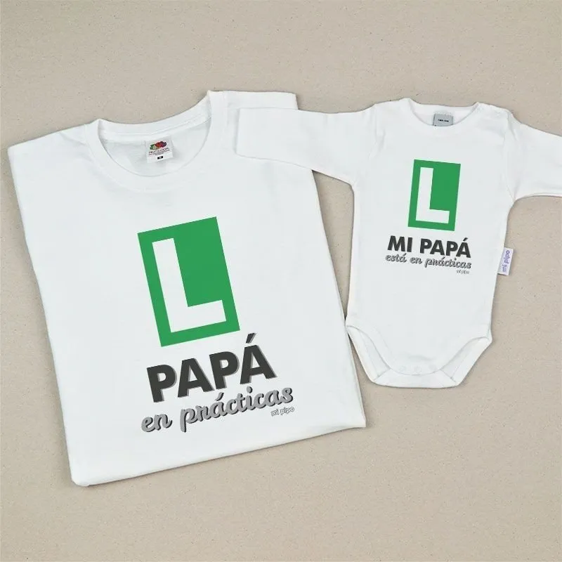 Pack regalo Camiseta y Body Papá en prácticas