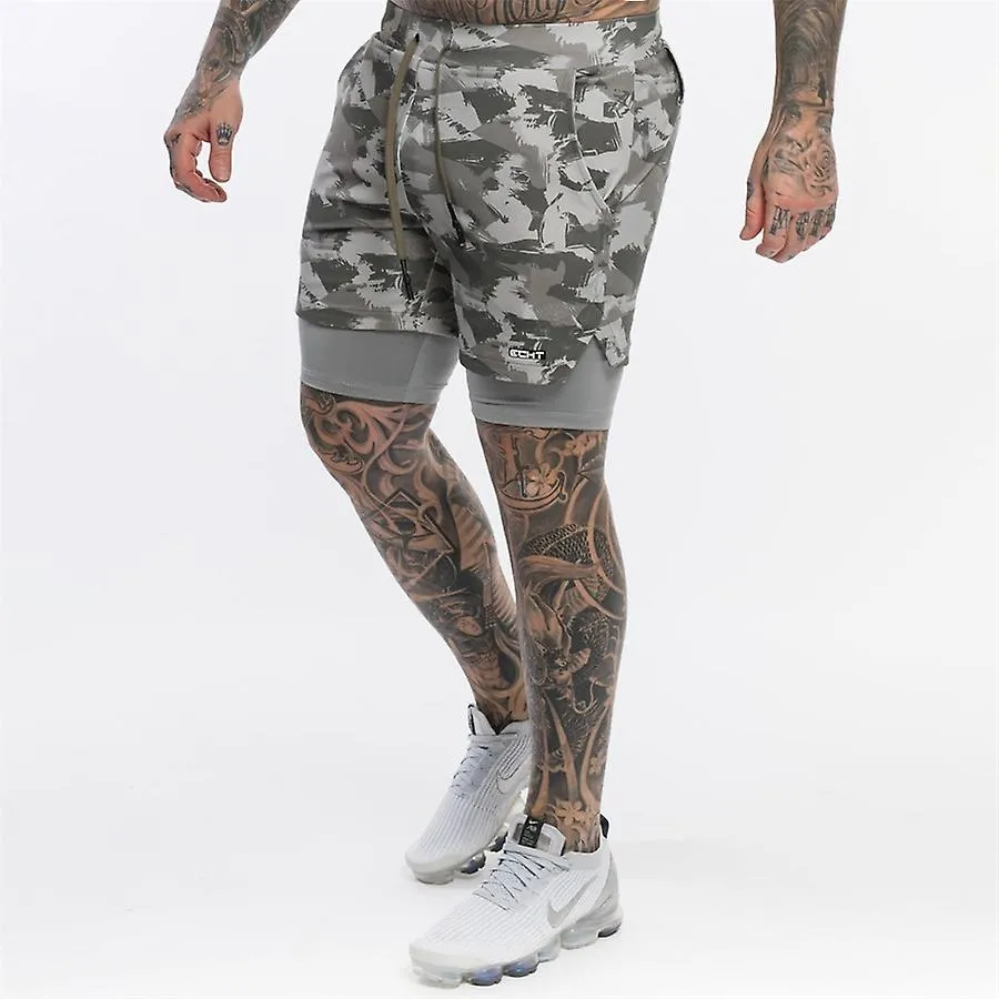 Pantalones cortos de running de camuflaje 2 en 1 para hombres de veranoPantalones cortos de camuflaje para hombres deportivos, j