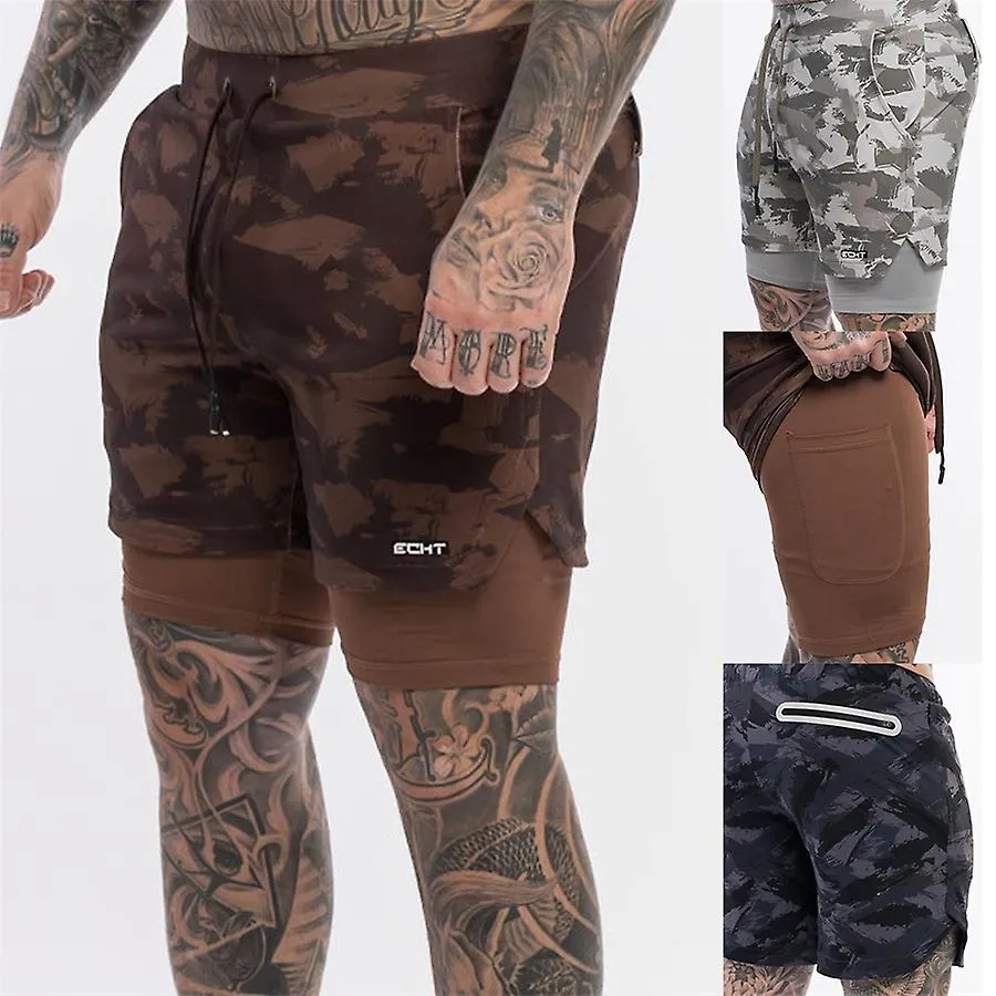 Pantalones cortos de running de camuflaje 2 en 1 para hombres de veranoPantalones cortos de camuflaje para hombres deportivos, j