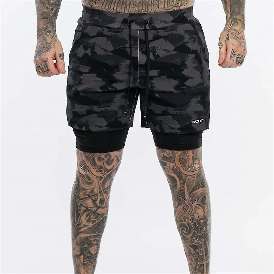 Pantalones cortos de running de camuflaje 2 en 1 para hombres de veranoPantalones cortos de camuflaje para hombres deportivos, j