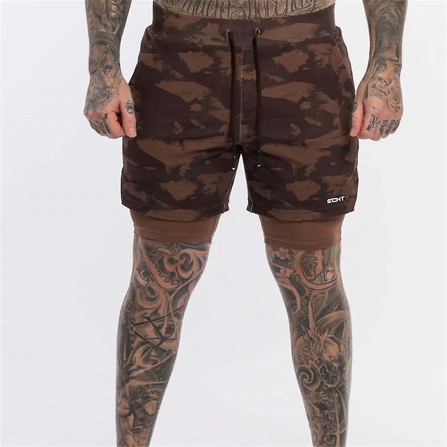 Pantalones cortos de running de camuflaje 2 en 1 para hombres de veranoPantalones cortos de camuflaje para hombres deportivos, j