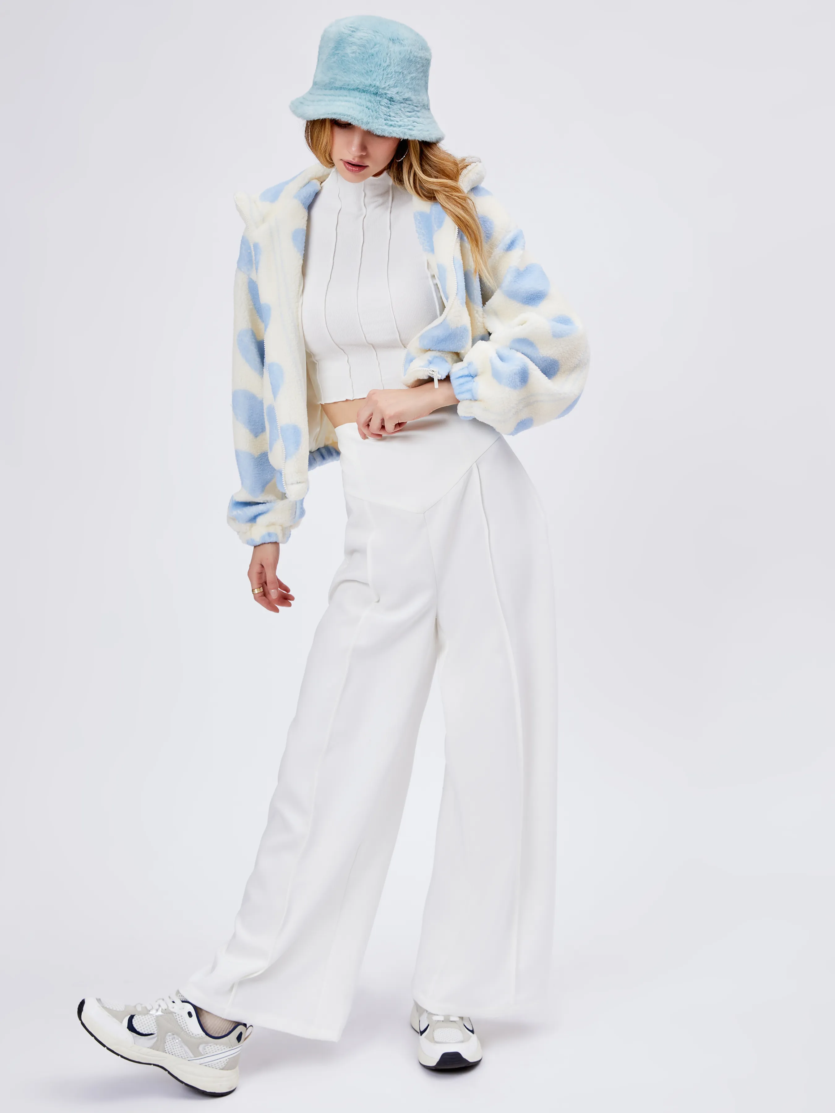  Pantalones de Pierna Ancha de Cintura Alta de Punto Sólido