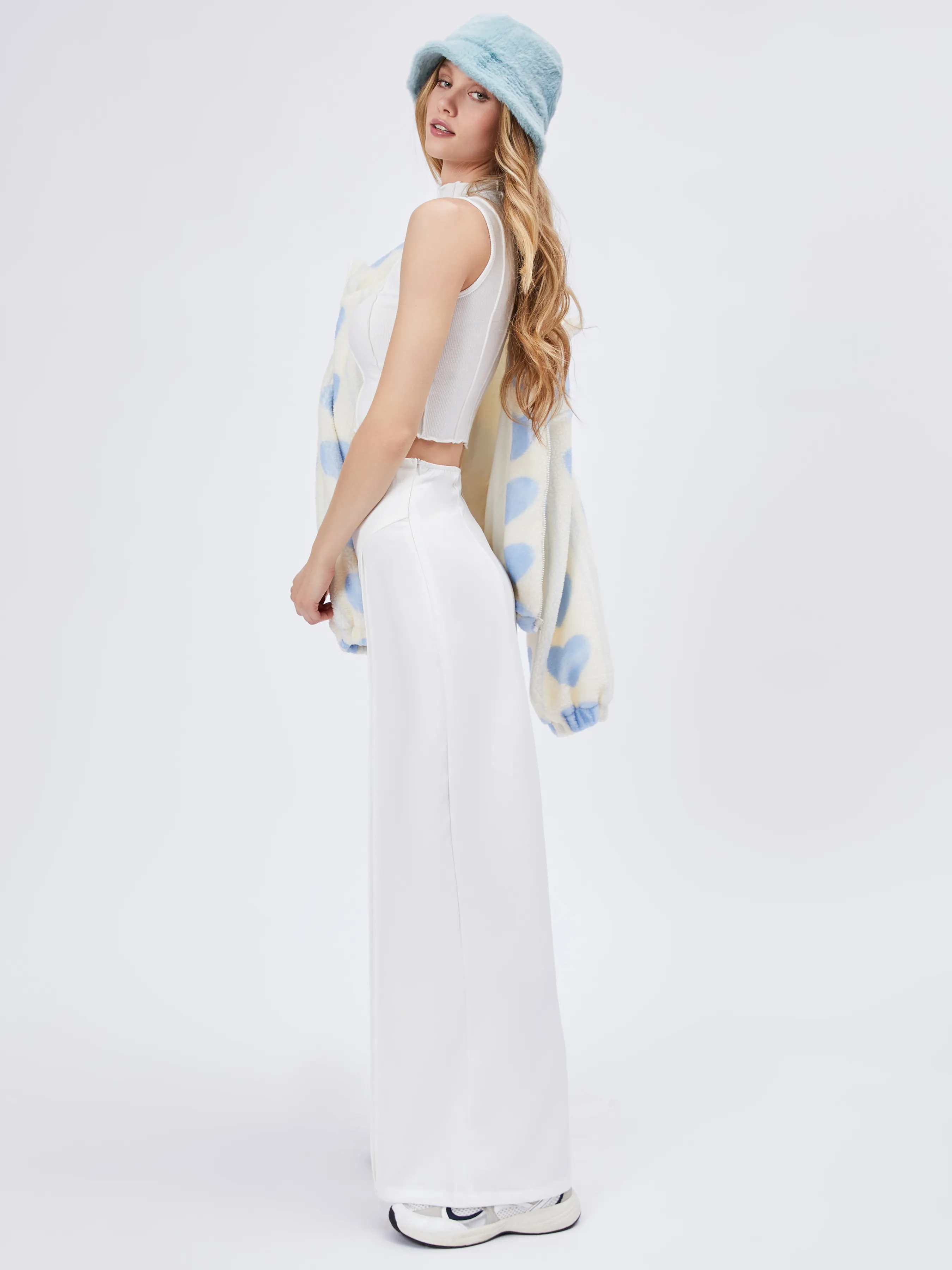  Pantalones de Pierna Ancha de Cintura Alta de Punto Sólido