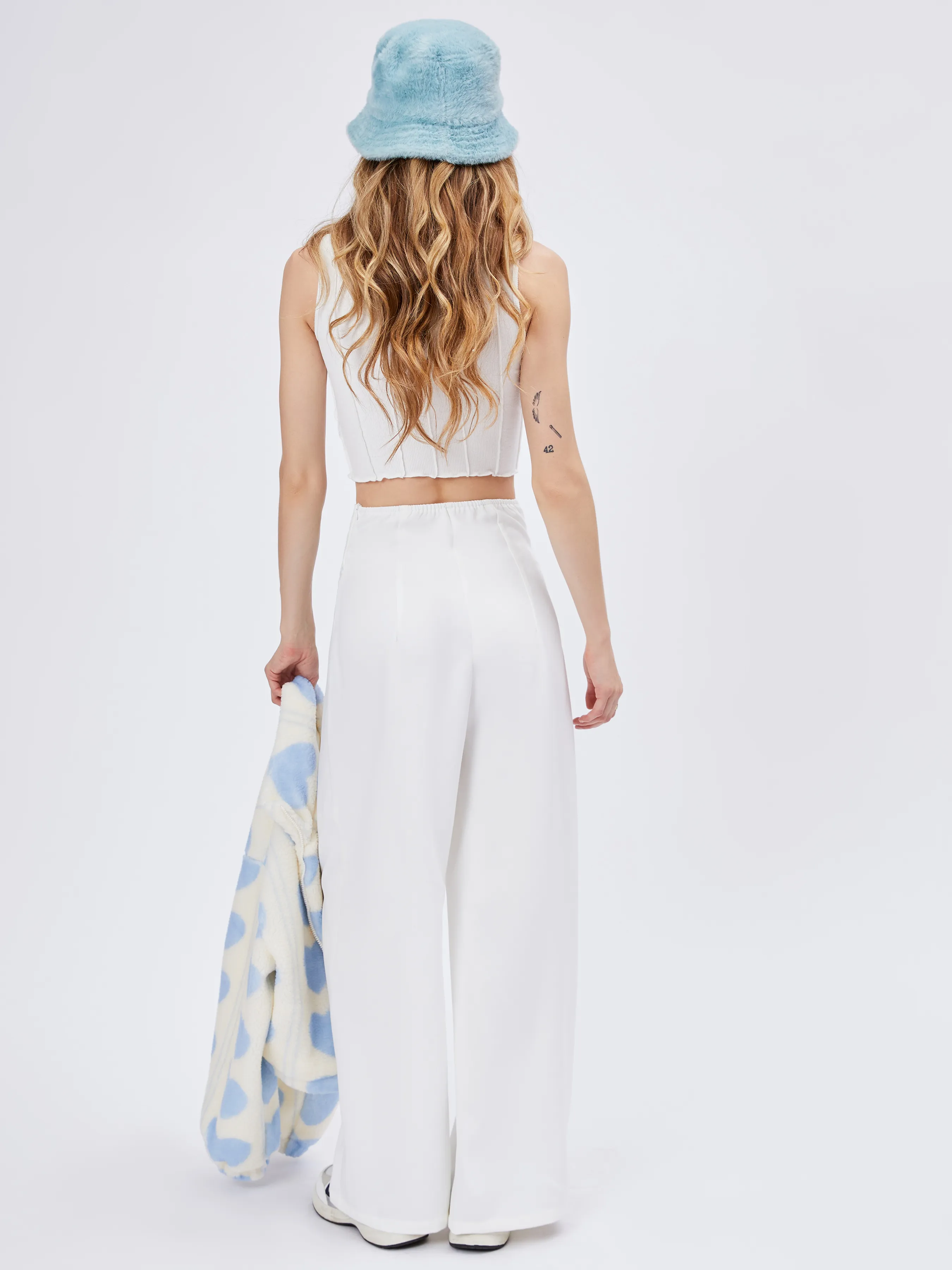  Pantalones de Pierna Ancha de Cintura Alta de Punto Sólido