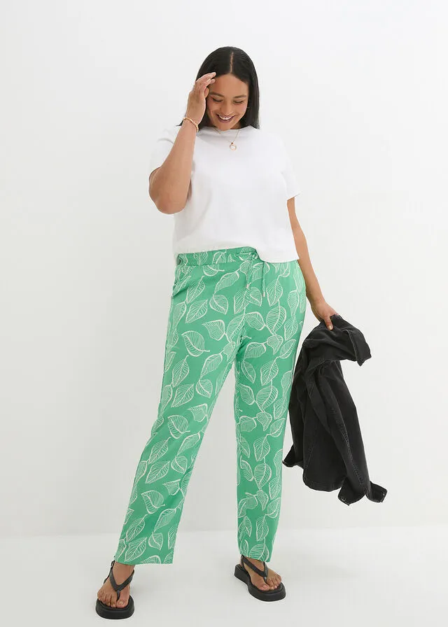 Pantalón con cintura elástica Verde ópalo/blanco estampado