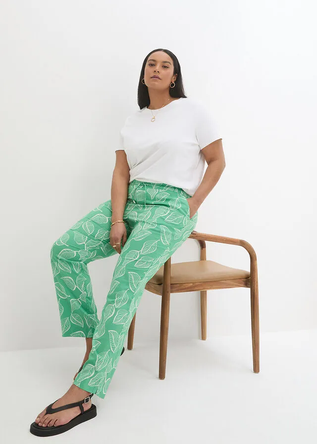 Pantalón con cintura elástica Verde ópalo/blanco estampado