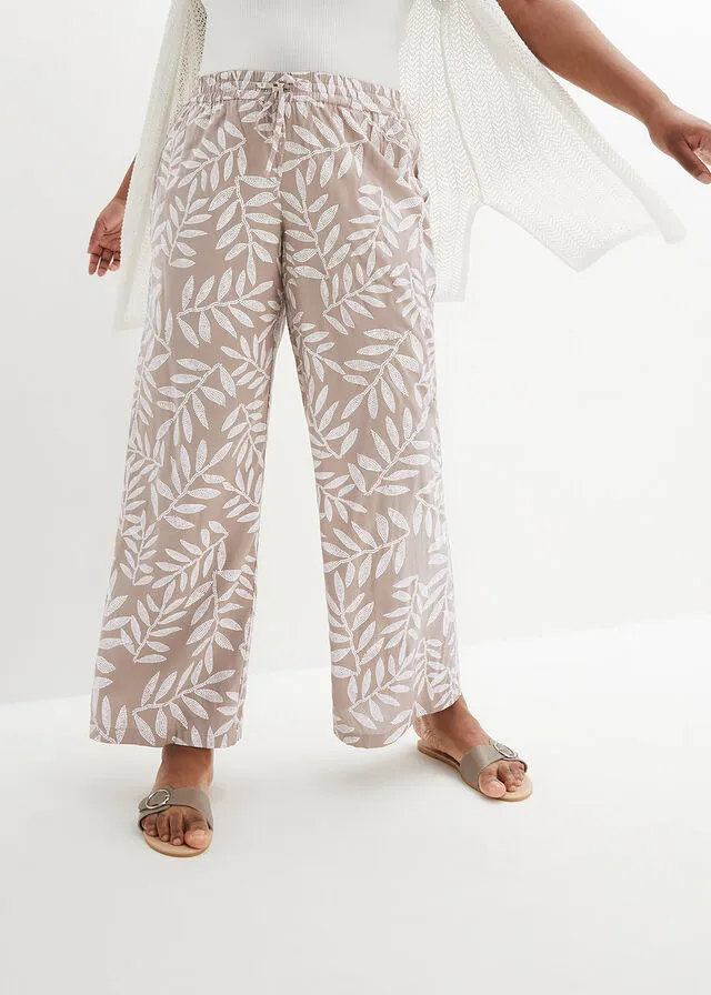 PANTALóN TIPO PALAZZO DE VISCOSA SOSTENIBLE CON ESTAMPADO MARRóN TIERRABLANCO ESTAMPADO