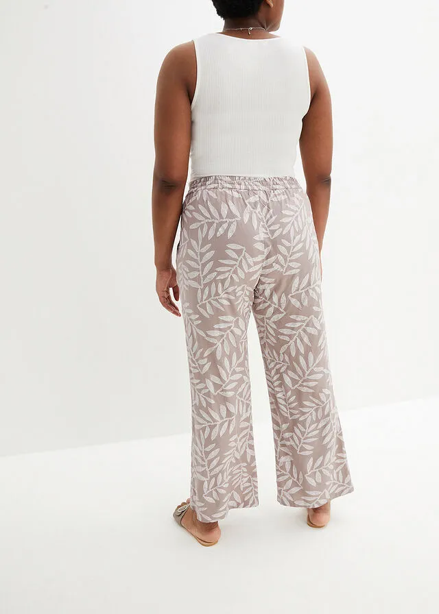 PANTALóN TIPO PALAZZO DE VISCOSA SOSTENIBLE CON ESTAMPADO MARRóN TIERRABLANCO ESTAMPADO