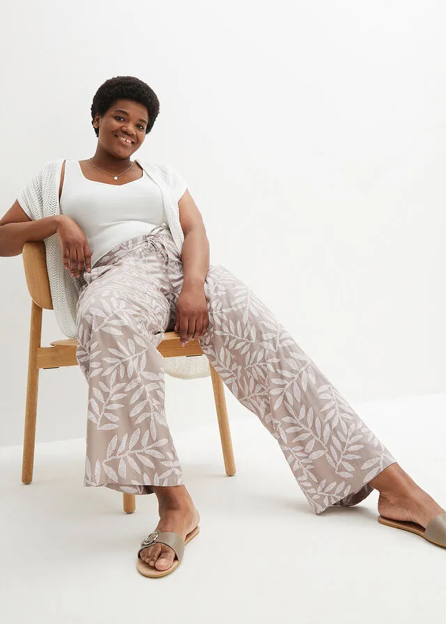 PANTALóN TIPO PALAZZO DE VISCOSA SOSTENIBLE CON ESTAMPADO MARRóN TIERRABLANCO ESTAMPADO