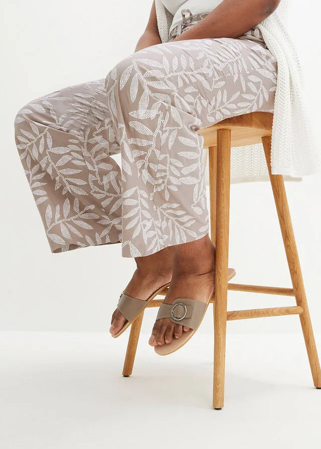 PANTALóN TIPO PALAZZO DE VISCOSA SOSTENIBLE CON ESTAMPADO MARRóN TIERRABLANCO ESTAMPADO