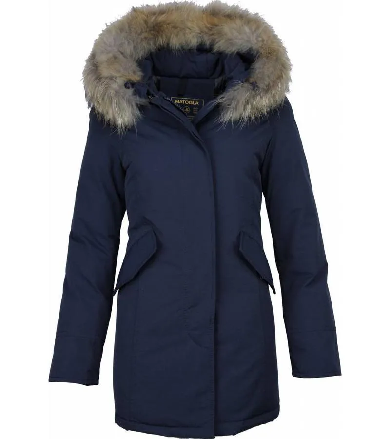 PARKAS MUJER  MUJERES WOOLY CHAQUETA DE INVIERNO LARGO  CAPUCHA PELO  PARKA  AZUL