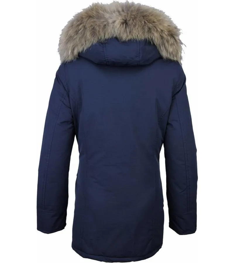 PARKAS MUJER  MUJERES WOOLY CHAQUETA DE INVIERNO LARGO  CAPUCHA PELO  PARKA  AZUL