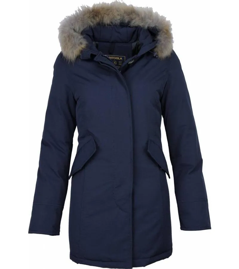 PARKAS MUJER  MUJERES WOOLY CHAQUETA DE INVIERNO LARGO  CAPUCHA PELO  PARKA  AZUL