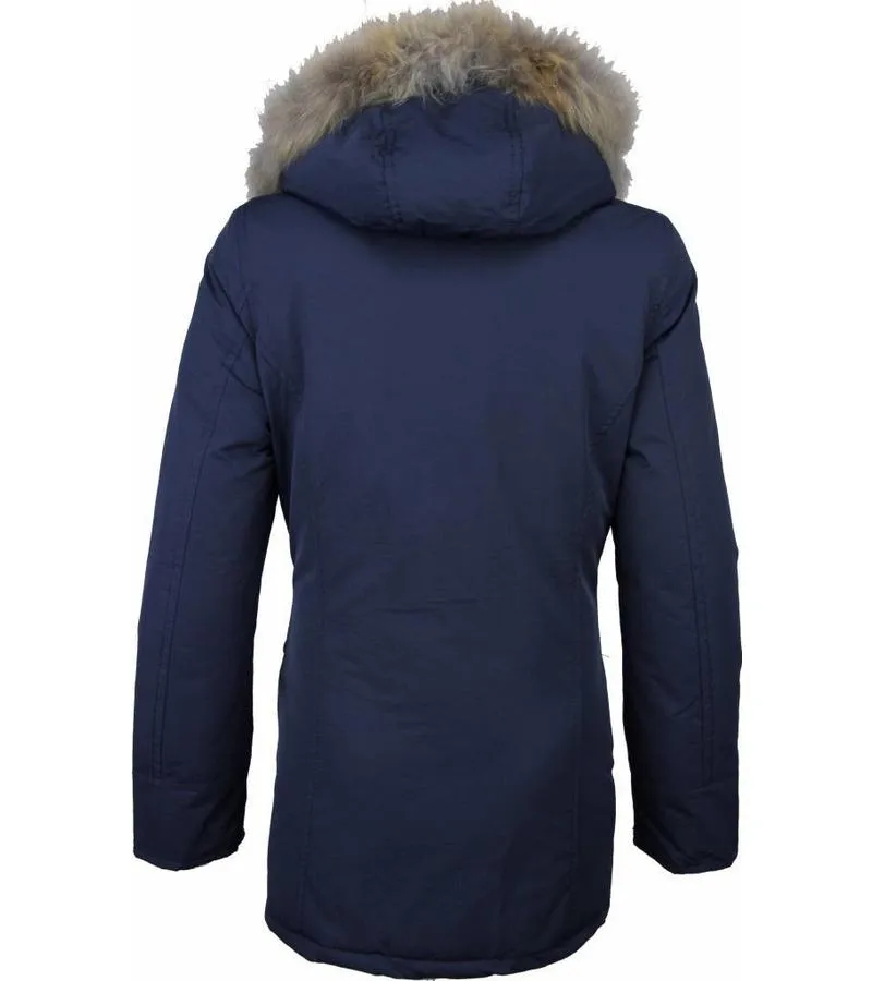 PARKAS MUJER  MUJERES WOOLY CHAQUETA DE INVIERNO LARGO  CAPUCHA PELO  PARKA  AZUL