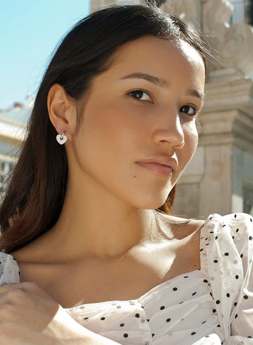 Pendientes aros con colgantes motivo corazón en plata lisa