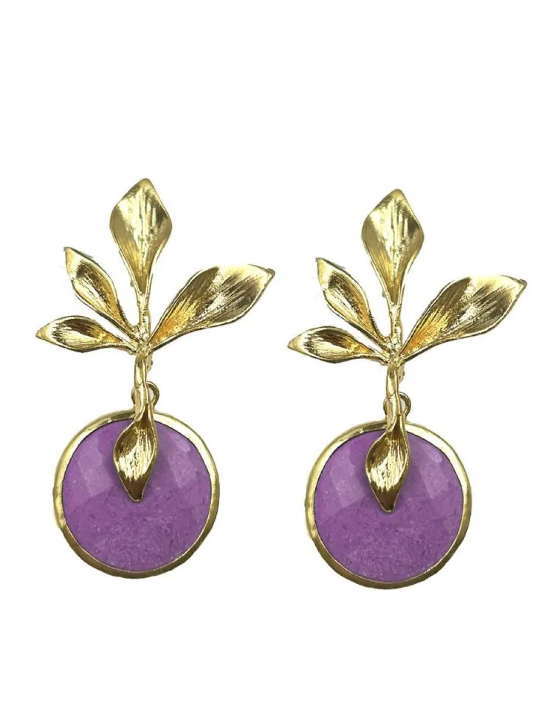 PENDIENTES BODA DE PIEDRAS MORADO CLARO Y DORADO PARA EVENTOS Y BODAS