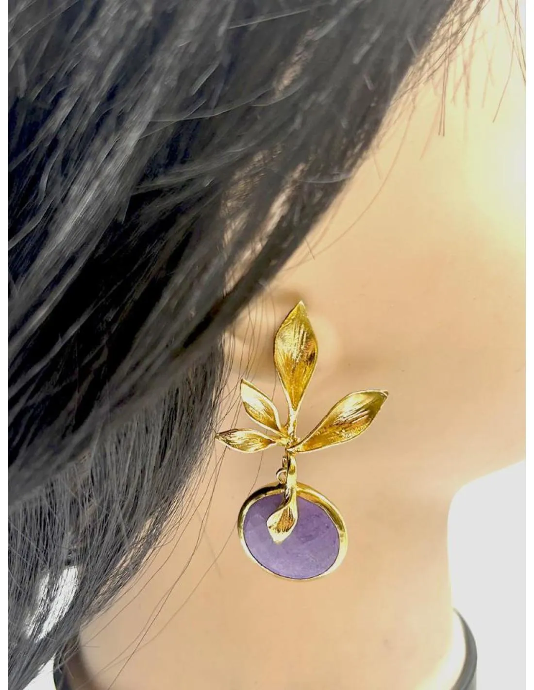 PENDIENTES BODA DE PIEDRAS MORADO CLARO Y DORADO PARA EVENTOS Y BODAS