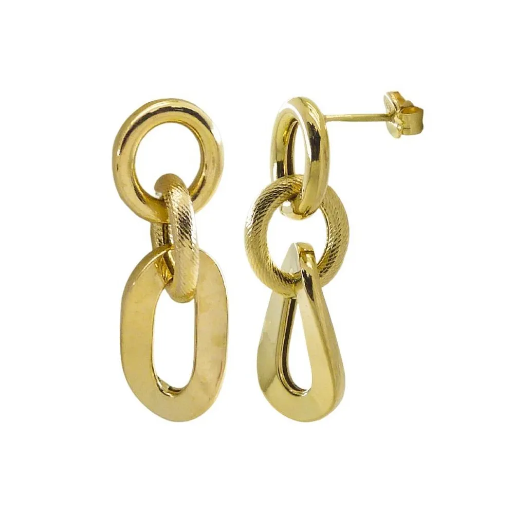 Pendientes de oro 18k de eslabones de 26x9 mm y cierre de presión
