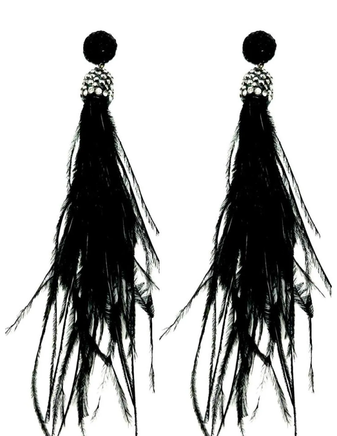 PENDIENTES LARGOS DE PLUMAS NEGRAS PARA FIESTA Y EVENTOS